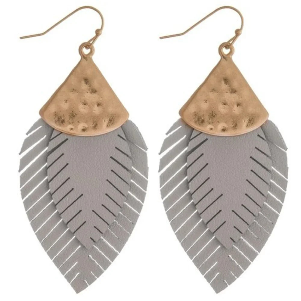 Doubled feather earrings- gray